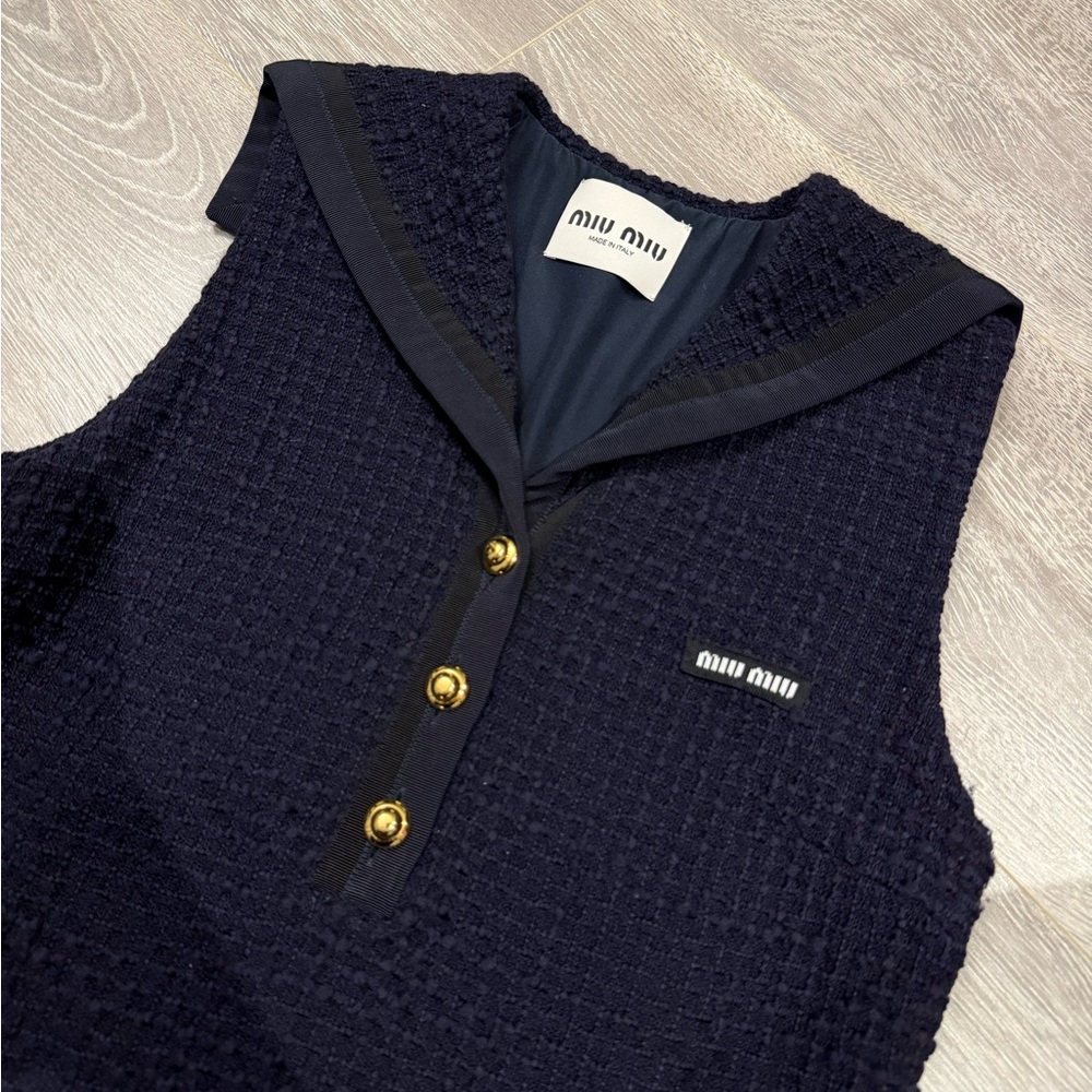 Miu Miu Navy Sailor Tweed Dress - Picture 2 of 5